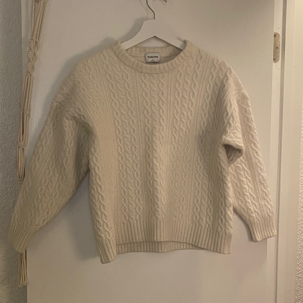 Aritzia Sunday Best Wool Cream Cable Knit Sweater